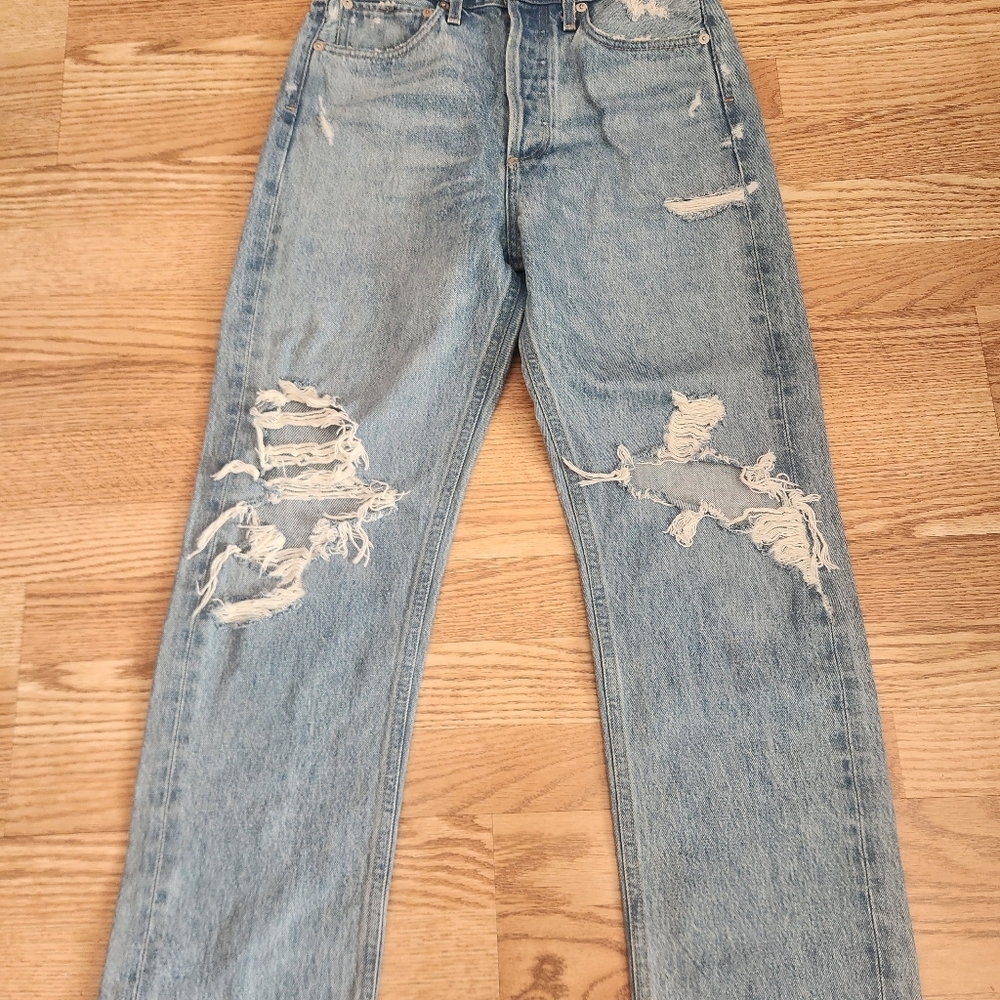 EUC Agolde 90s Mid Rise Loose Fit Jeans In Color Fall Out, Distressed Size 25 - Picture 3 of 15